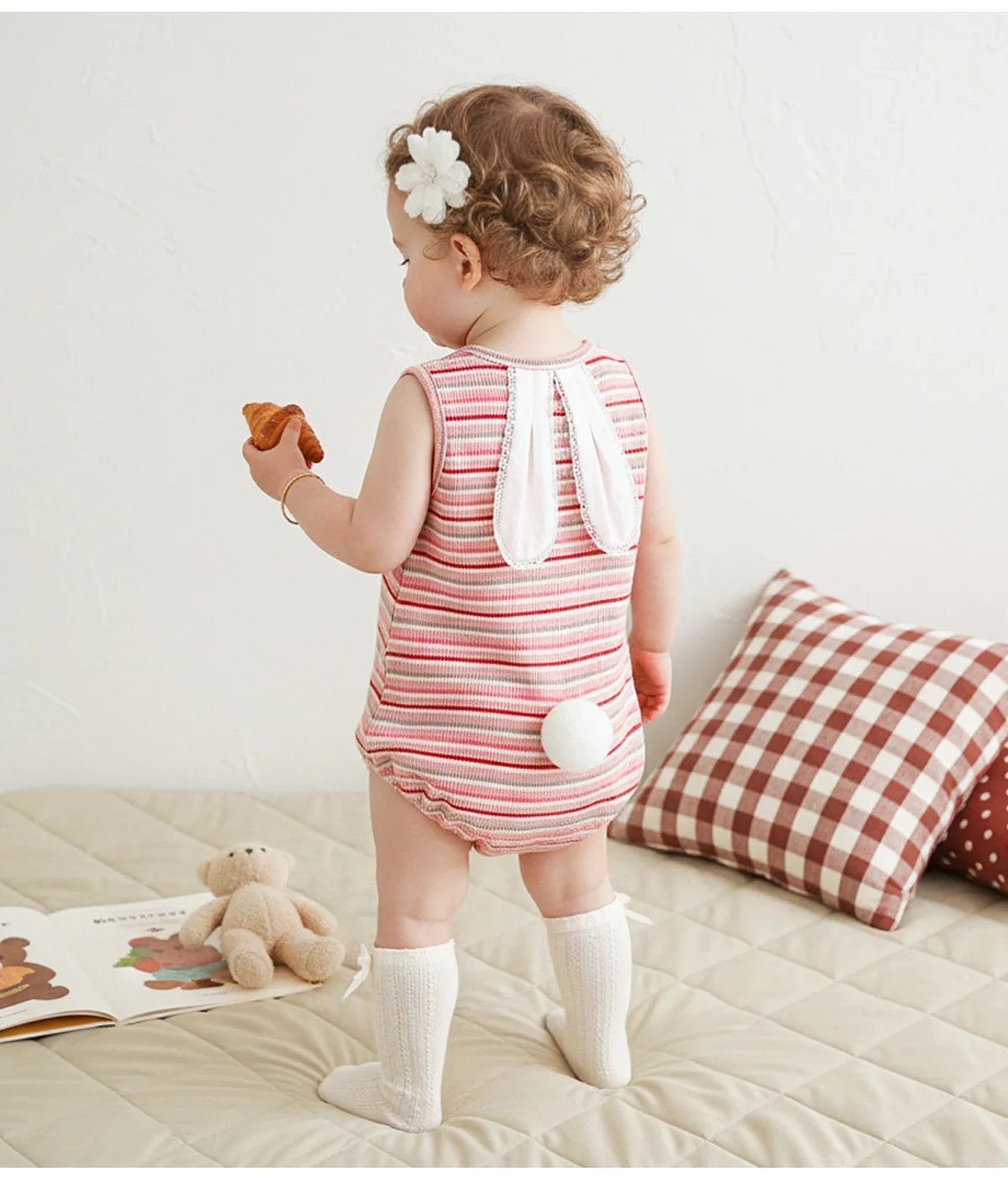 Summer Baby Super Cute Jumpsuit Stylish Baby Color Strip Rompers Cute Baby Rabbit Ears Outdoor Climbing Clothes
