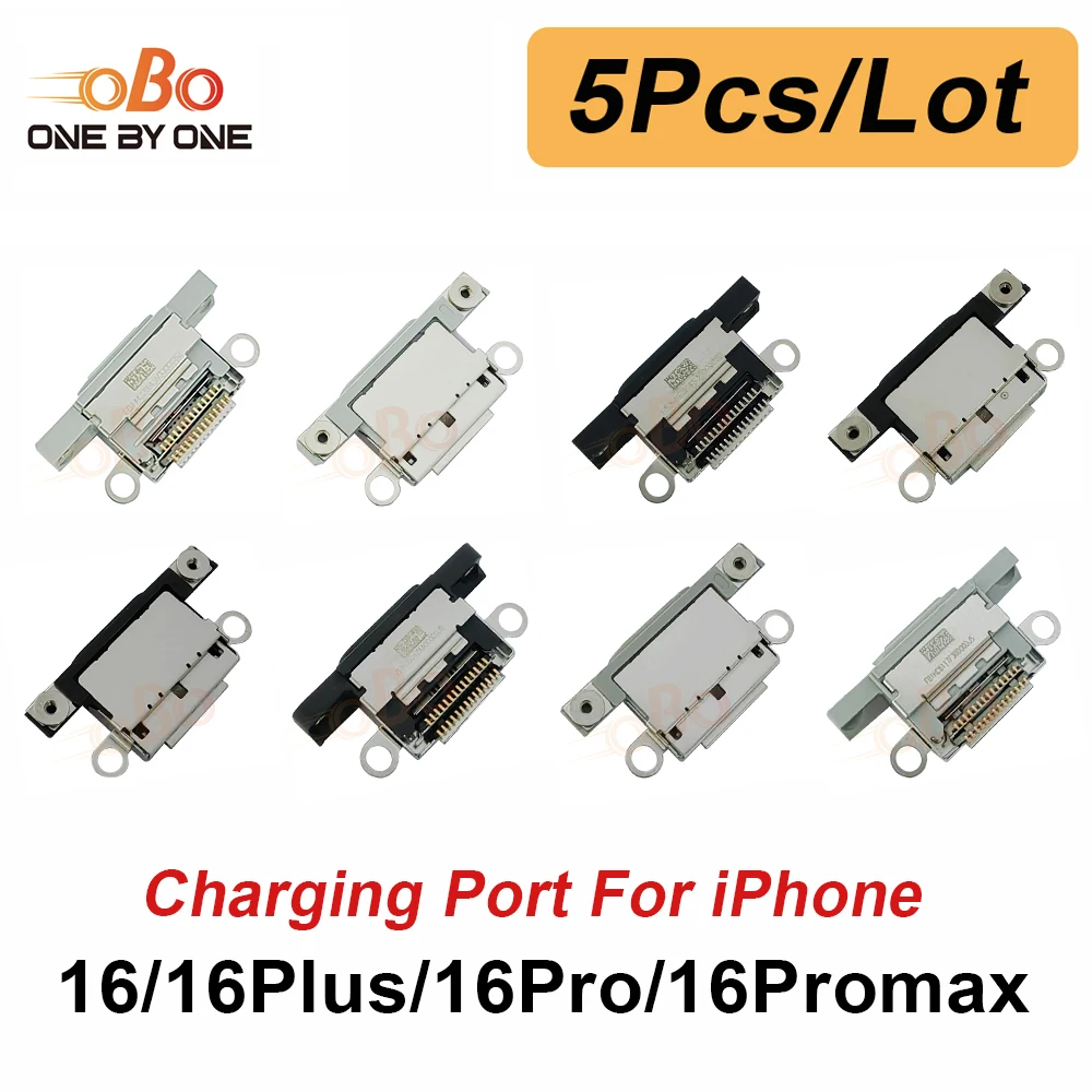 5Pcs USB Charging Port Dock Plug For iPhone 16 Pro Max Promax Plus Charger Connector Socket Replacement Black White