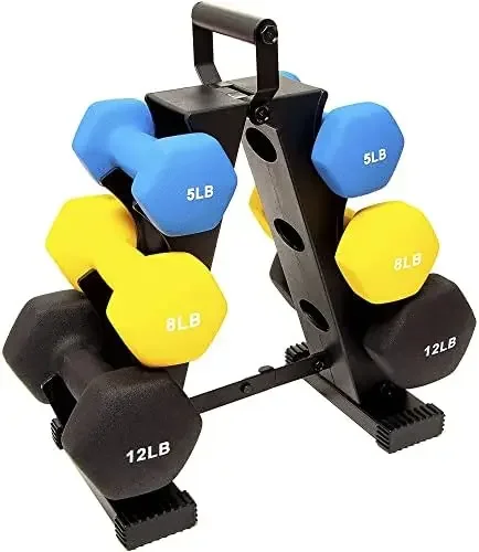 Neoprene Dumbbells, 3 Pair Hand Weights Set with Stand, 50 Lb, Multi-Color