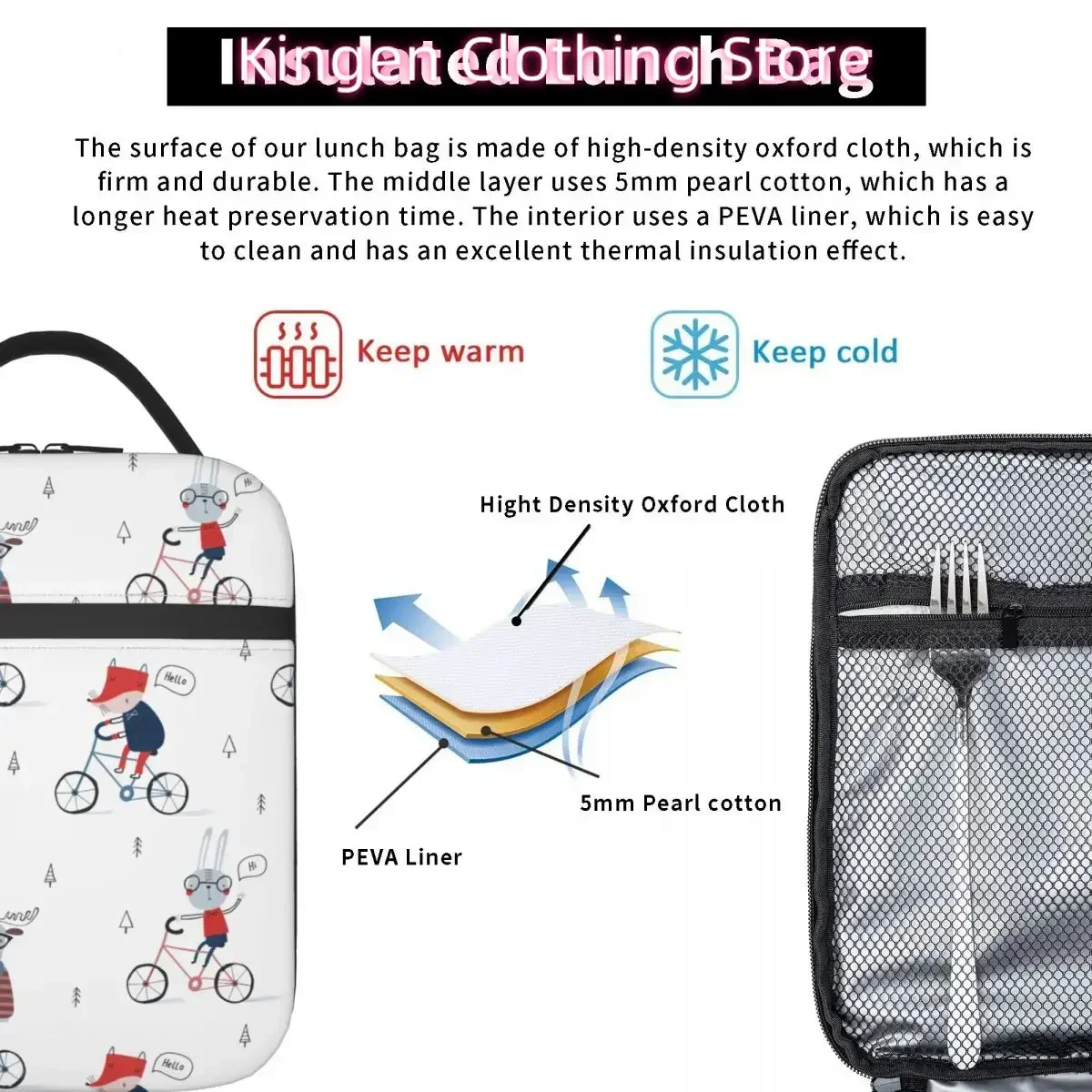 Funny Animals On Bicycles Fox Bunny Forest Insulated Lunch Bags for Kids School Lunch Container Fashion Thermal Cooler Bento Box