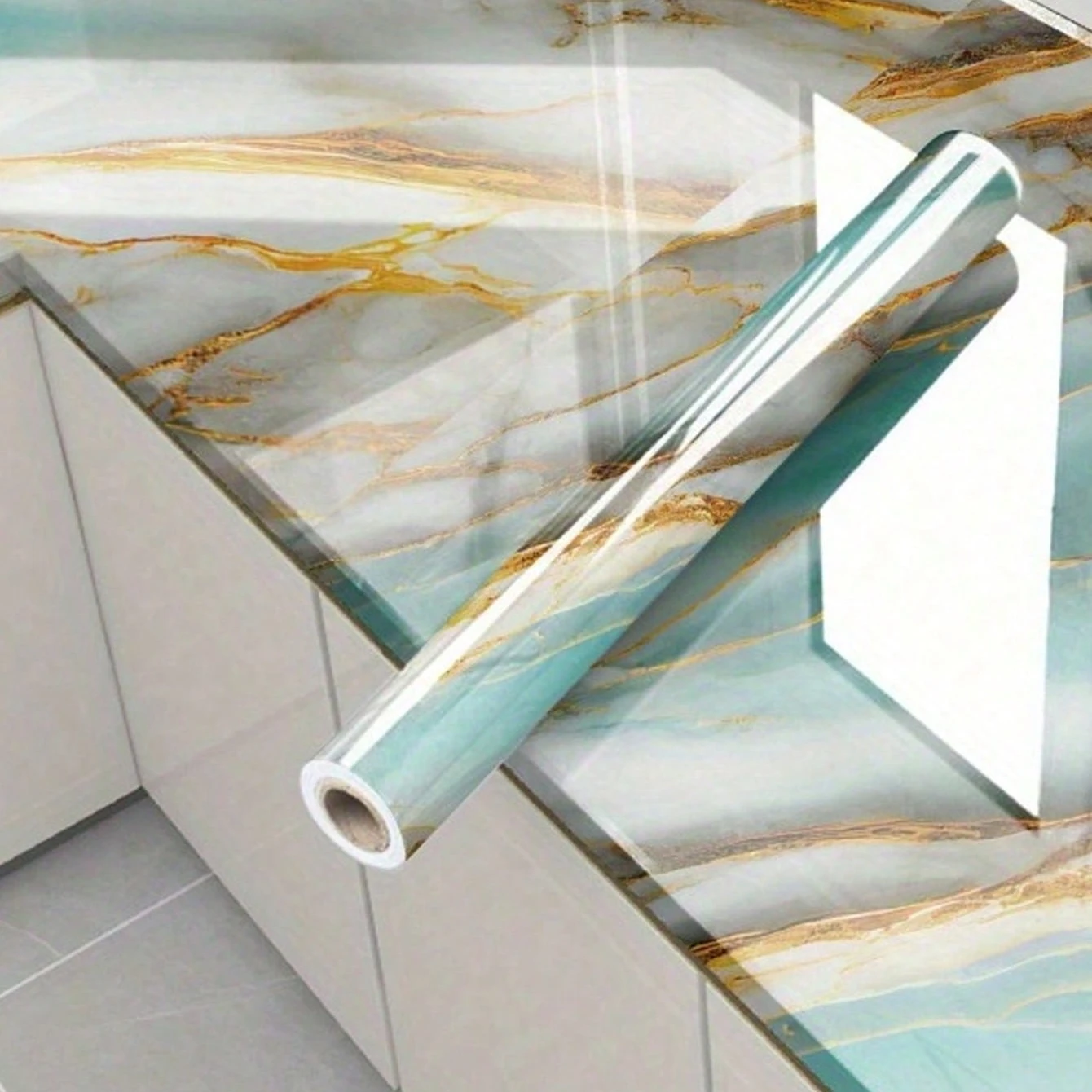 50cm Width Foil Marble Stickers for Home Decor Self Adhesive Waterproof Oil Proof Wallpaper Peel Stick Removable Kitchen Film
