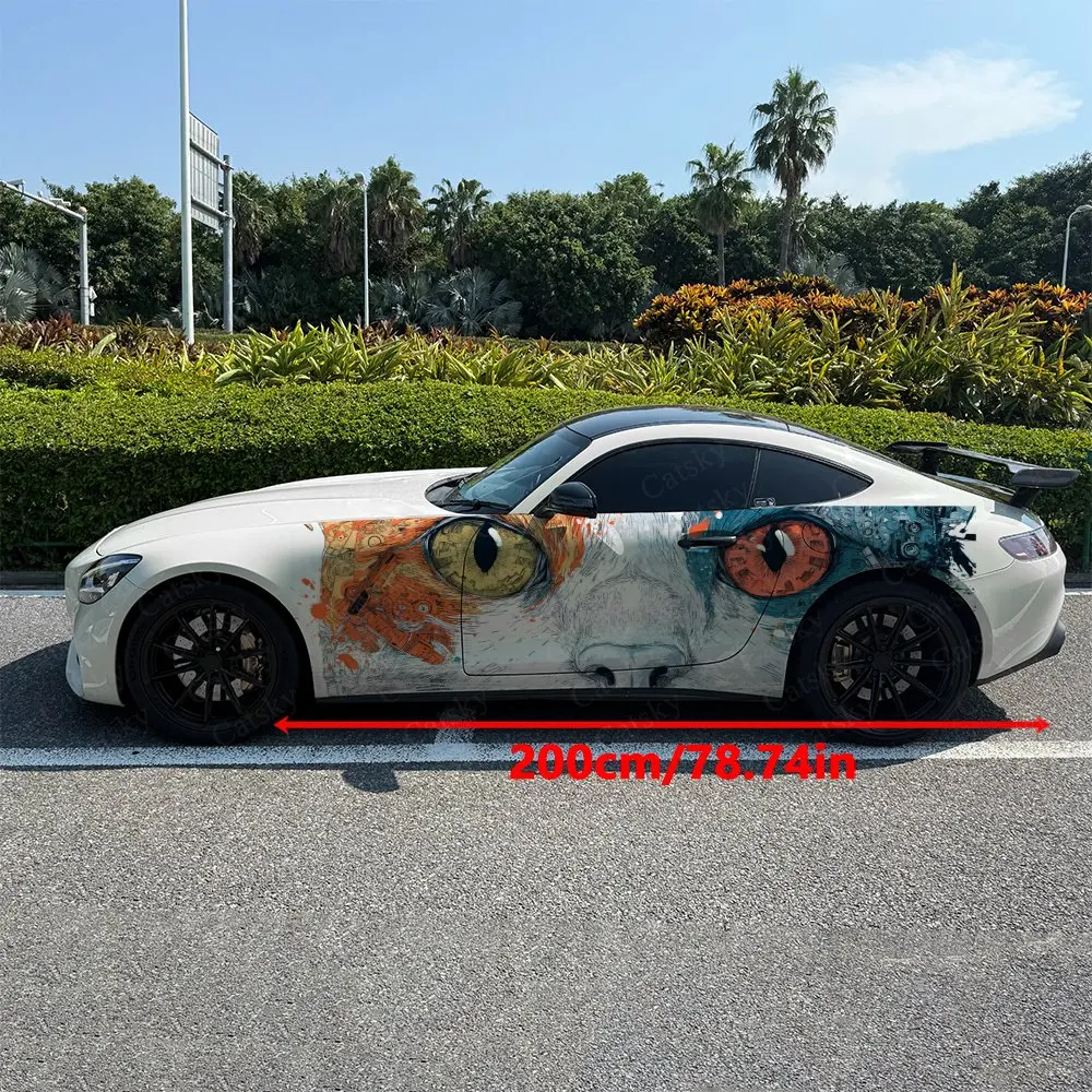 2pcs Cyber Twin Cat Spirit Realm, Durable, Fade-resistant, Enhance Vehicle Aesthetics With Bold Artistic Design Car Vinyl Wraps