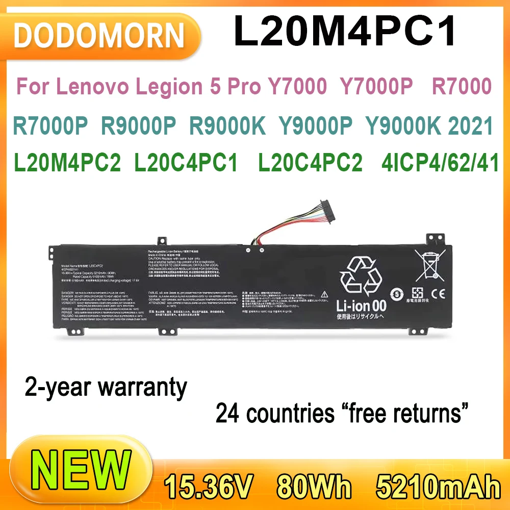 

Новый аккумулятор L20M4PC1 для ноутбука Lenovo Legion 5 Pro Y7000 Y7000P R7000 R7000P R9000P R9000K Y9000P Y9000K 2021 Series 80Wh