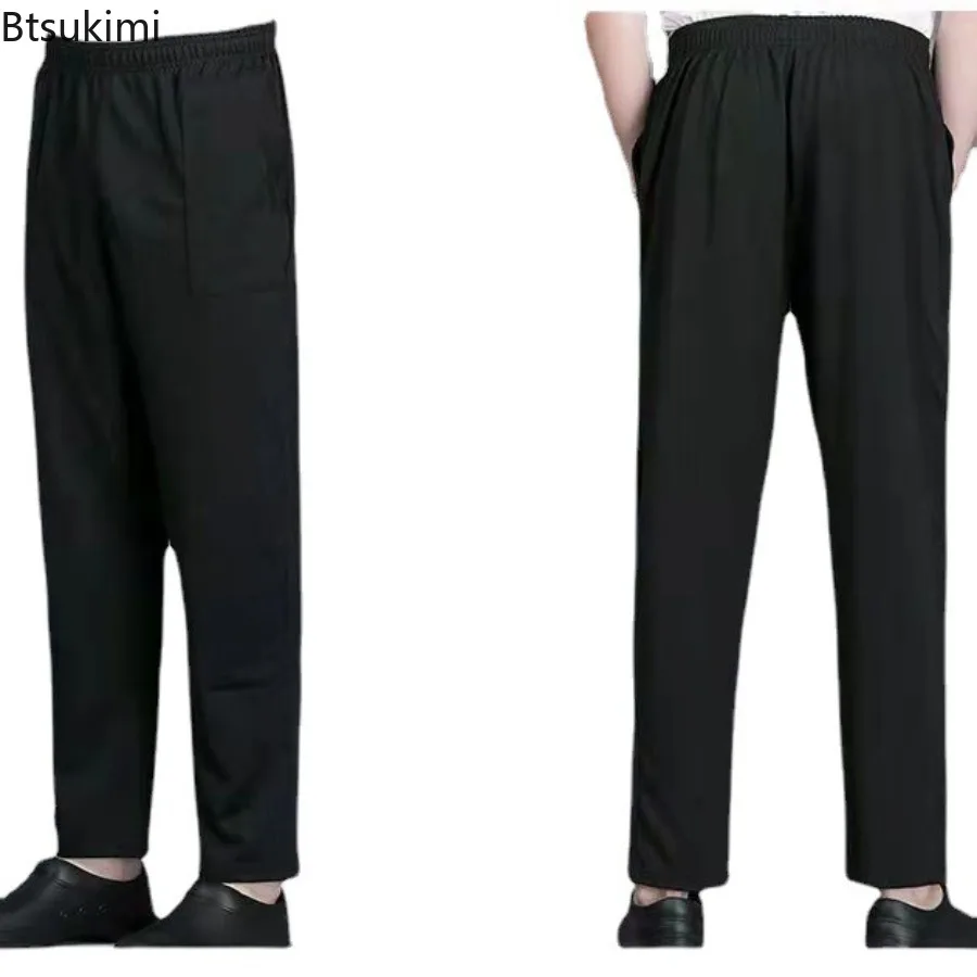 Pantalones de Chef, uniforme de restaurante, pantalones de Chef, ropa de trabajo elástica holgada gris a rayas, pantalones de cebra para hombres, disfraz de cocinero, uniformes de cocina