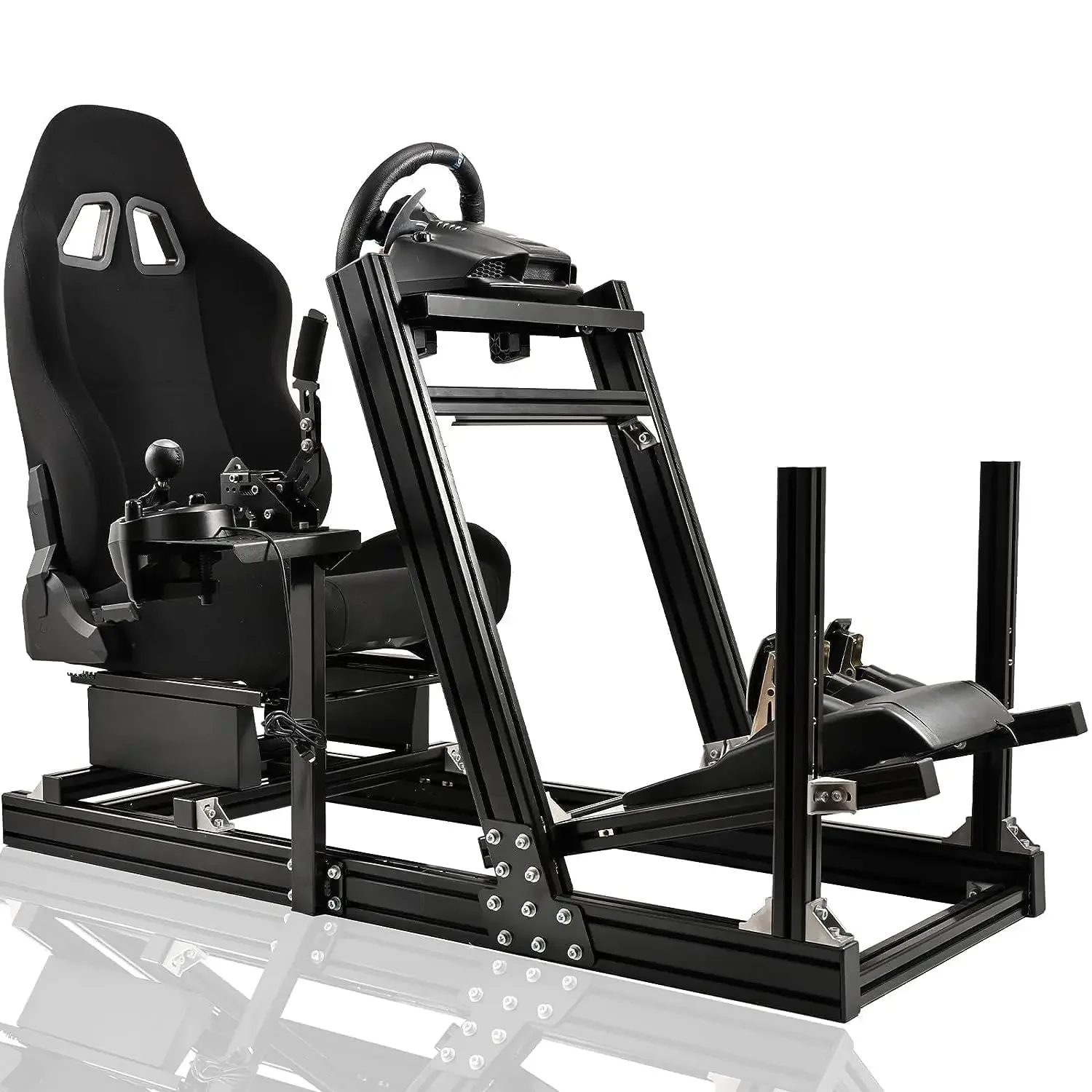 Aluminum Racing Cockpit, Seat, Fits Thrustmaster/Fanatec/Moza/Logitech, 8040 Frame, No Wheel/Pedals/HB,Aluminum Racing Cockpit