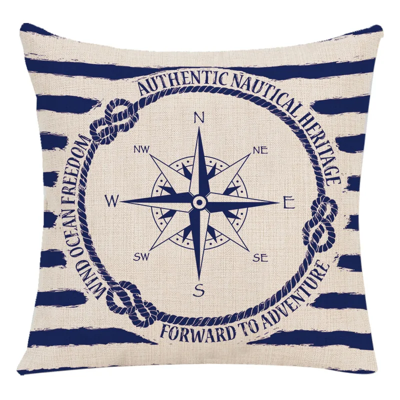 Mediterranean cushion boat anchor American ocean style linen pillowcase Letter Decorative 45x45cm