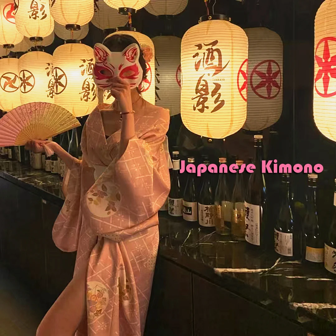 2025 nuevo diseño japonés Kimono Rosa Sakura diseño danza realizar sesión de fotos Tour Anime Cosplay disfraces de Halloween para mujeres