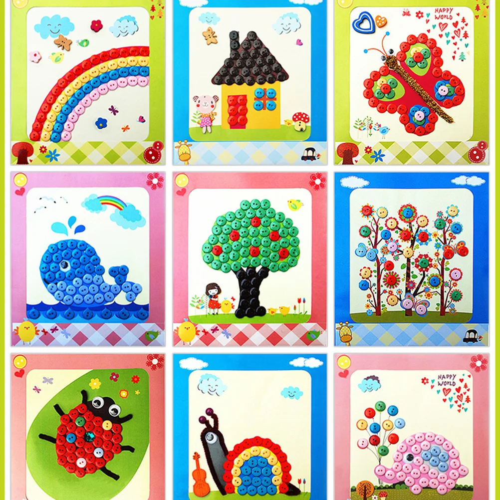 12 Pcs Kids Drum and Sticks Button Painting Toy DIY Sticky Manual Boy Stickers Boys Toys