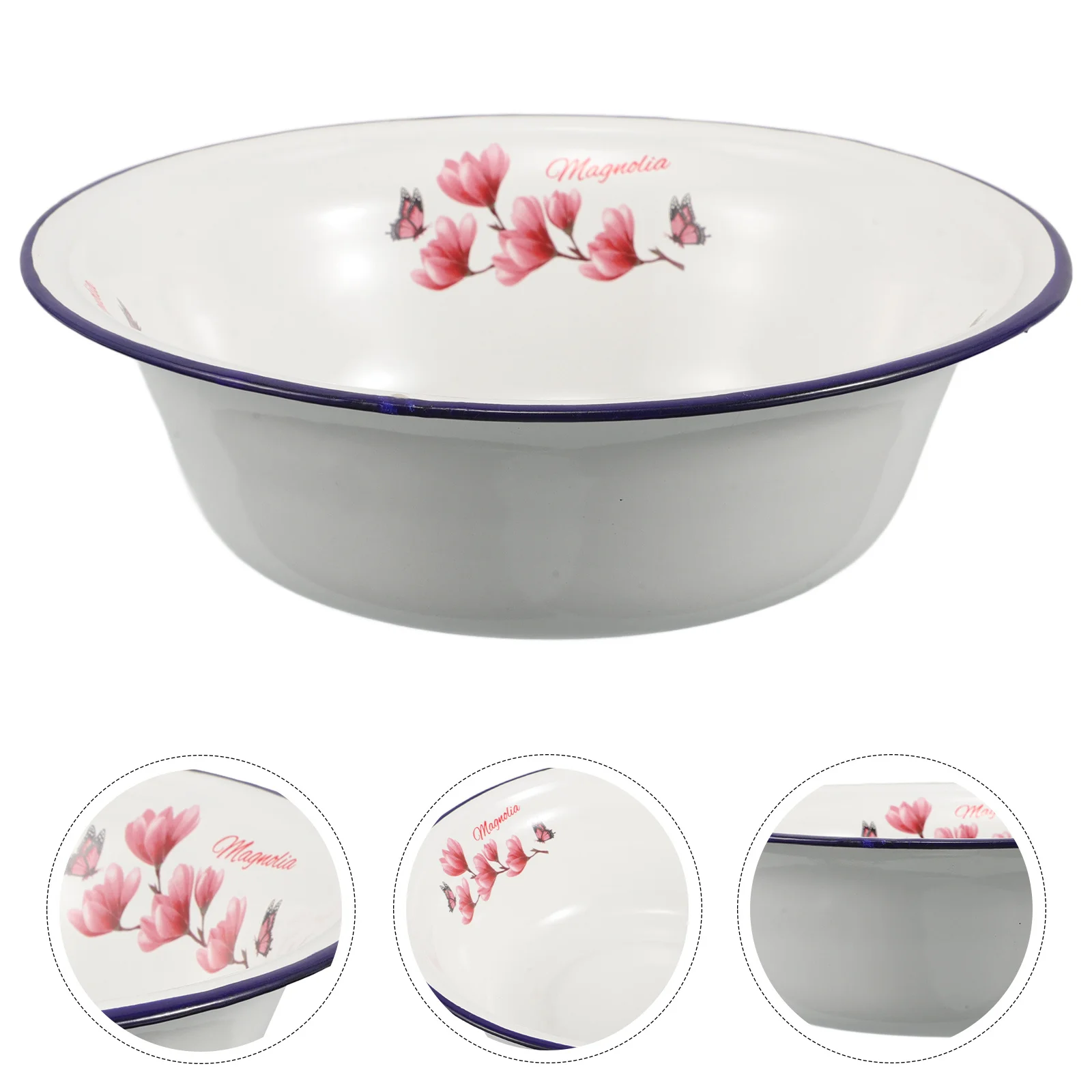 

20Cm Vintage Enamel Washing Basin Multifunctional Kitchen Bowl Fruit Vegetable Wash Salad Serving Tray Enamelware Dinner Dish
