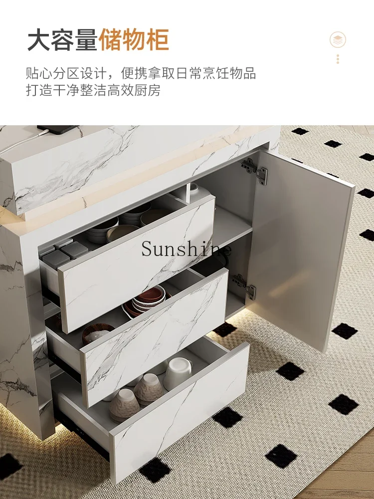 Rock slab dining table integrated kitchen multi-functional sink guide table