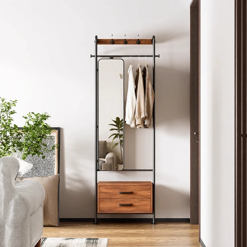 

Solid wood coat rack New Chinese clothes rack Home bed and breakfast storage rack