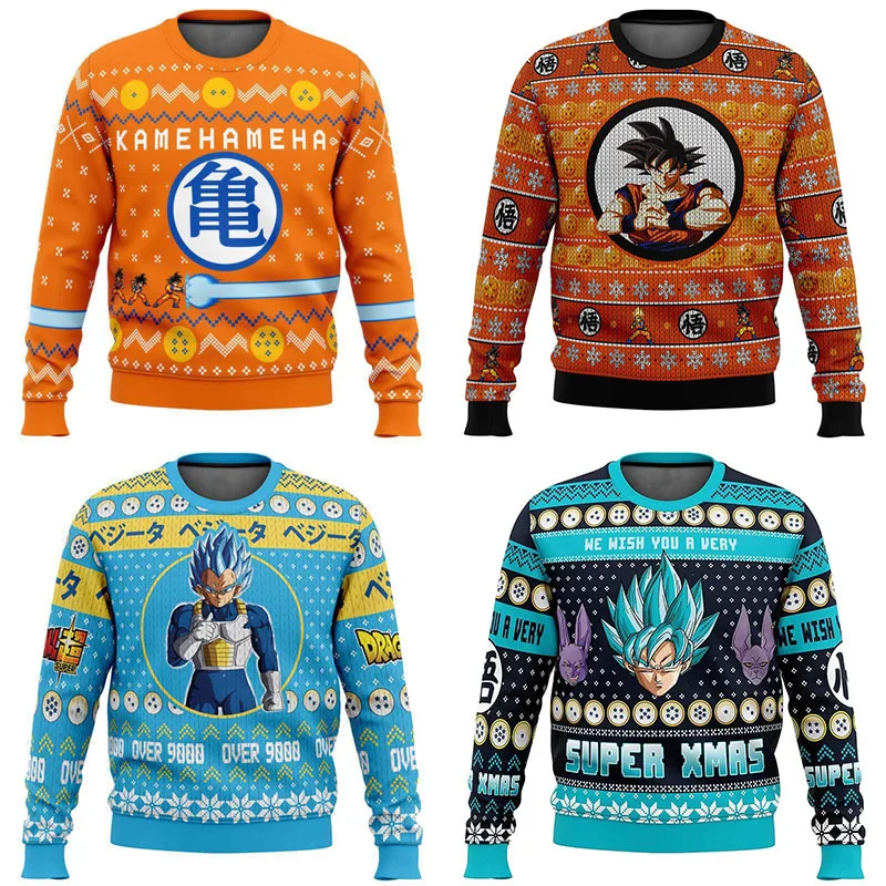 

Dragon Ball Christmas Ugly Sweater Anime 3D Sweatshirt Tops Autumn and Winter Cosplay Santa Claus Pullover Cartoon Sweaters Gift
