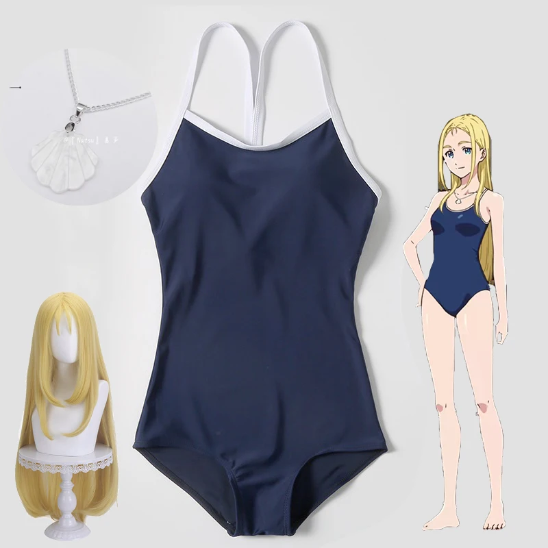 

2025 Anime Summer Time Rendering Ushio Kofune Swimming Suit Cosplay Costume Blonde Shell Necklace Summer Bikini Swimwear Girls