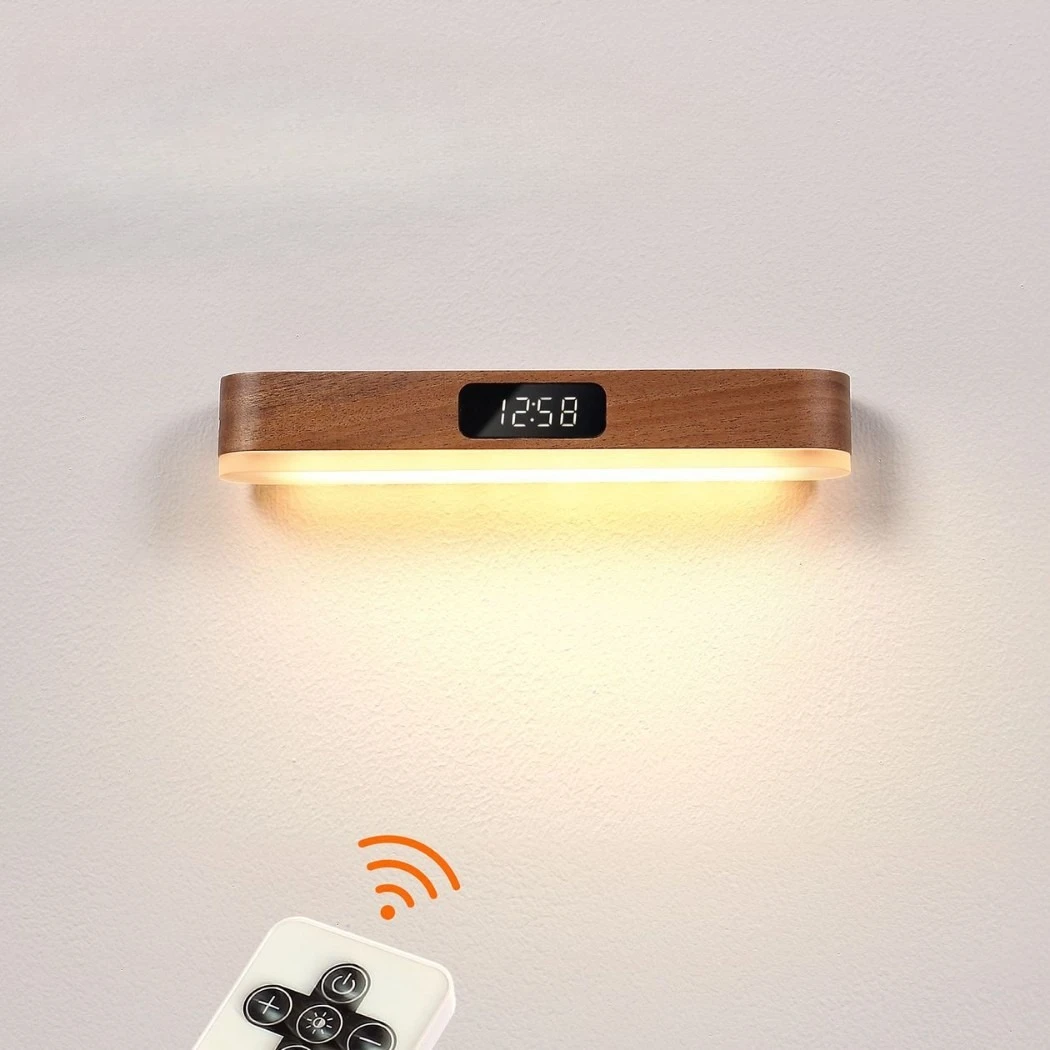 

Minimalist Wooden Remote Control Clock Lamp Bedroom Living Room Night Light Magnetic Wall Lamp Small Night Light
