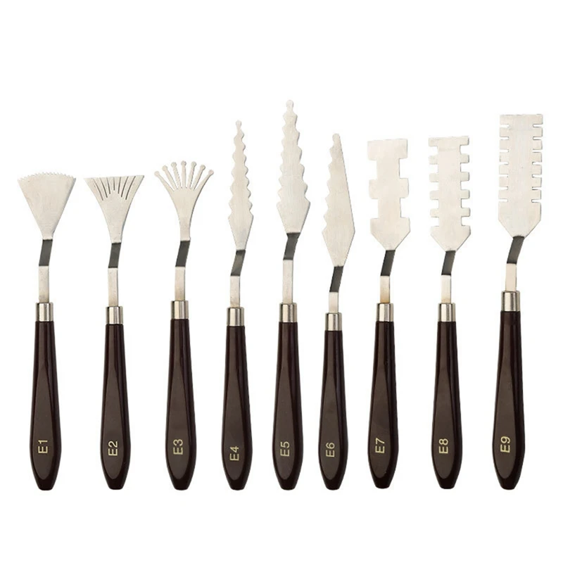 Set di raschietti per Palette in acciaio inossidabile da 9 pezzi Set di raschietti per tavolozza spatola Set di raschietti per miscelazione di coltelli per pittura