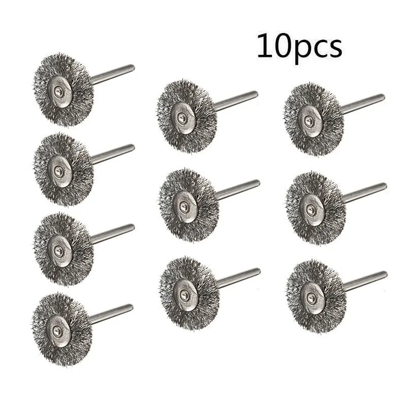 Imagem -02 - Wire Brushes Conjunto para Dremel Rotary Roda de Aço Shank Polishing Cup Brushes Ferramentas Abrasivas 22 mm mm 10 Pcs