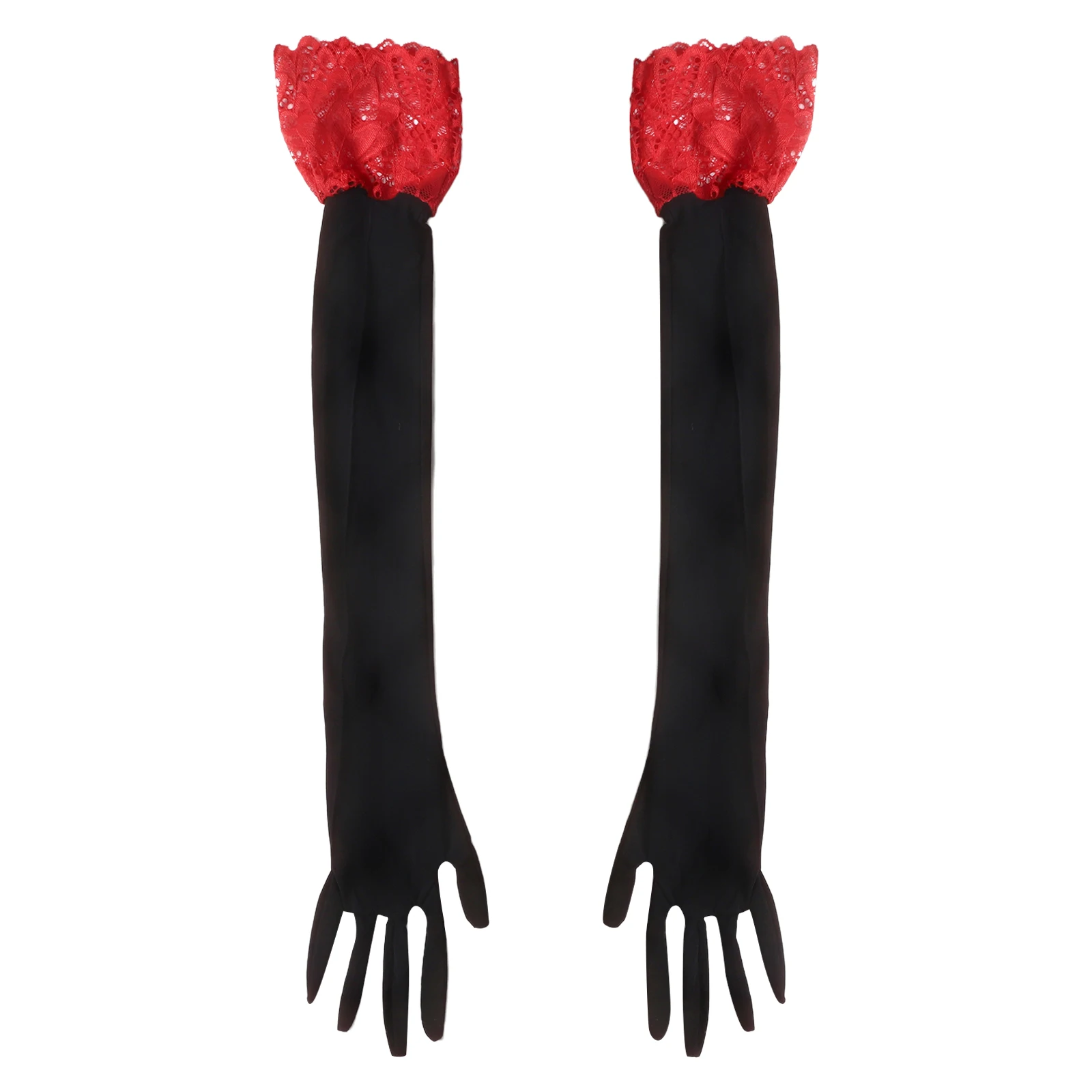 Lace Trim Silky Oil Gloss Gloves Patchwork Lace Design Five Fingers Gloves for Elasticity Gloves for Women