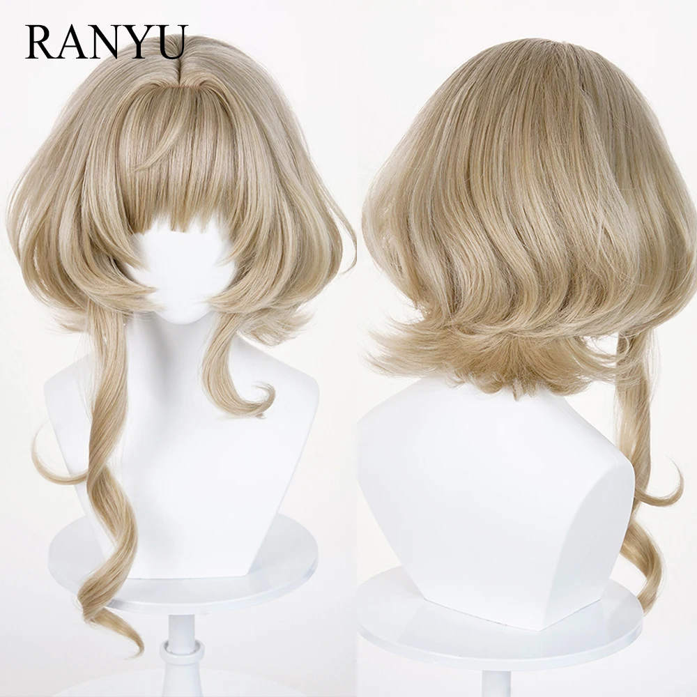 

Льняно-коричневые короткие волнистые синтетические парики с челкой, аниме-игра, косплей, пушистый термостойкий парик для повседневной вечеринки