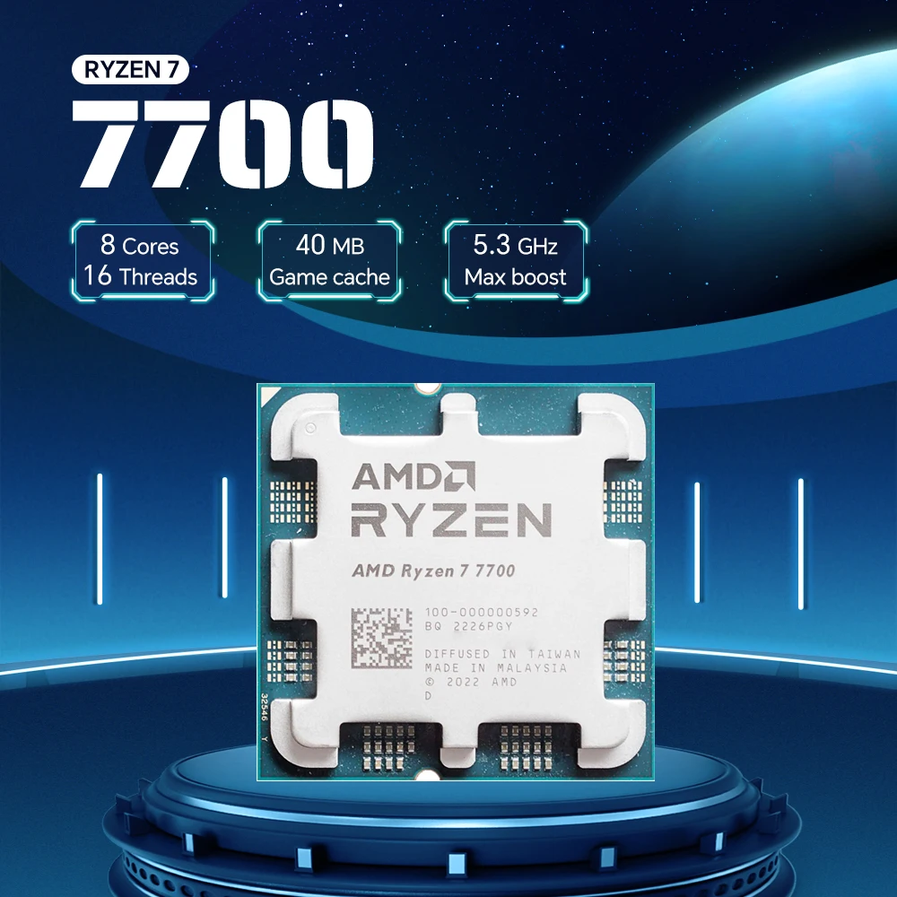 AMD Ryzen 7 7700 3.8GHz 8-Core 16-Thread L3=32M Processor 65W R7 7700 Socket AM5 5NM DDR5 NEW but No Fan