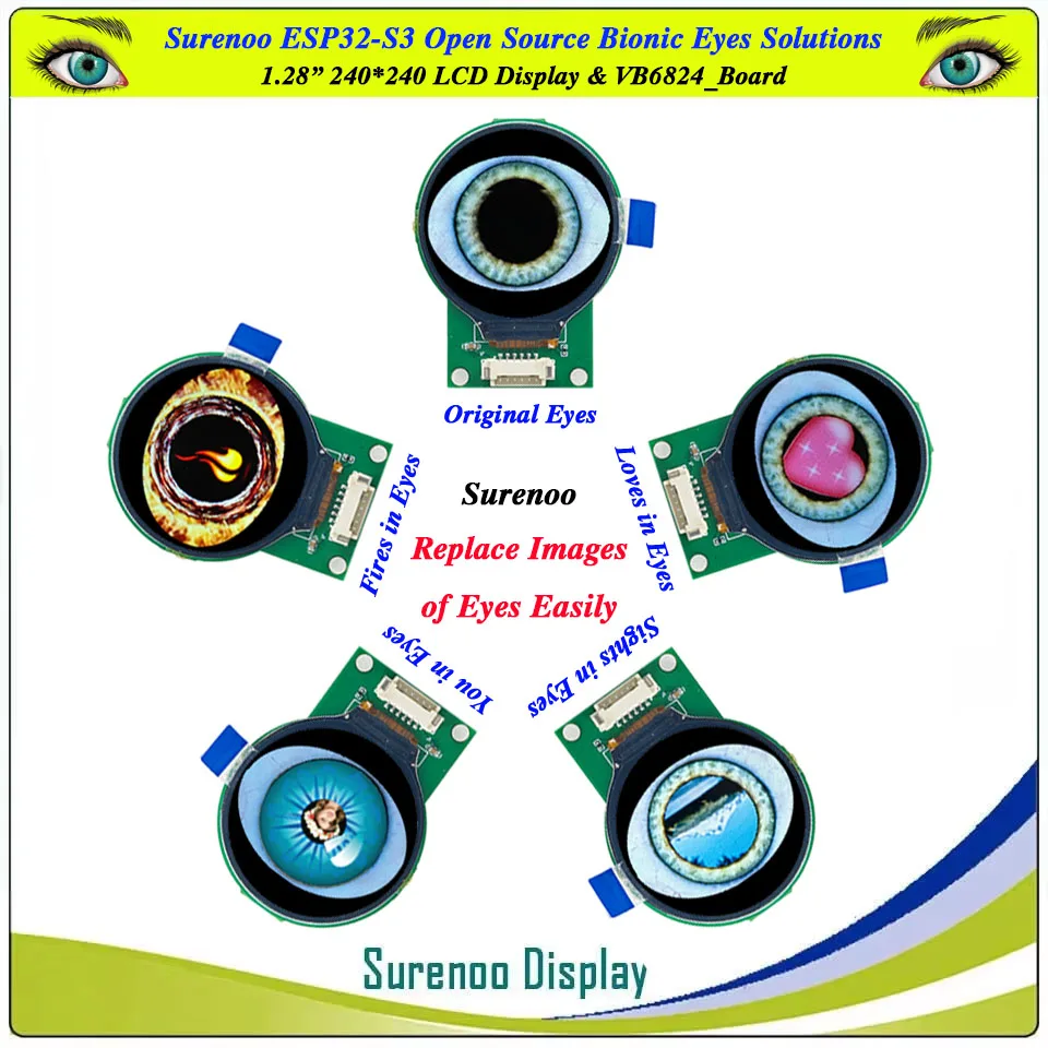Surenoo ESP32-S3 ЖК-модуль с открытым исходным кодом 1,28 дюйма и круглыми бионическими глазами Xiaozhi AI Robert Deepseek Qwen3 WIFI Bluetooth для Ropet