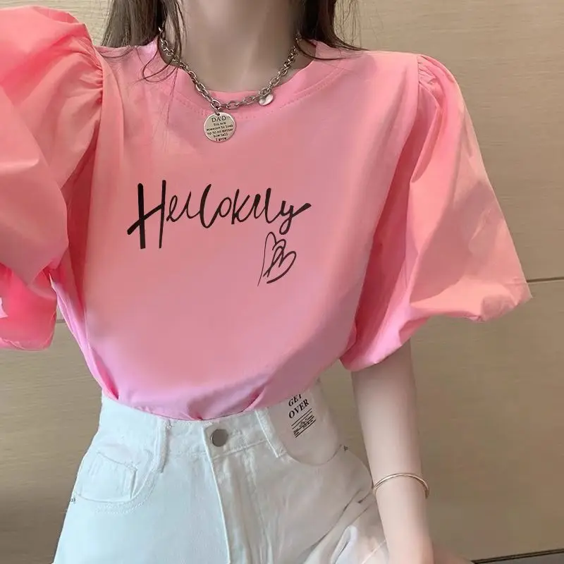 Summer New Short Sleeve Korean Youth T Shirts O-neck Printing Letter All-match Casual Pullovers Top Fashion Sweet Women Clothing