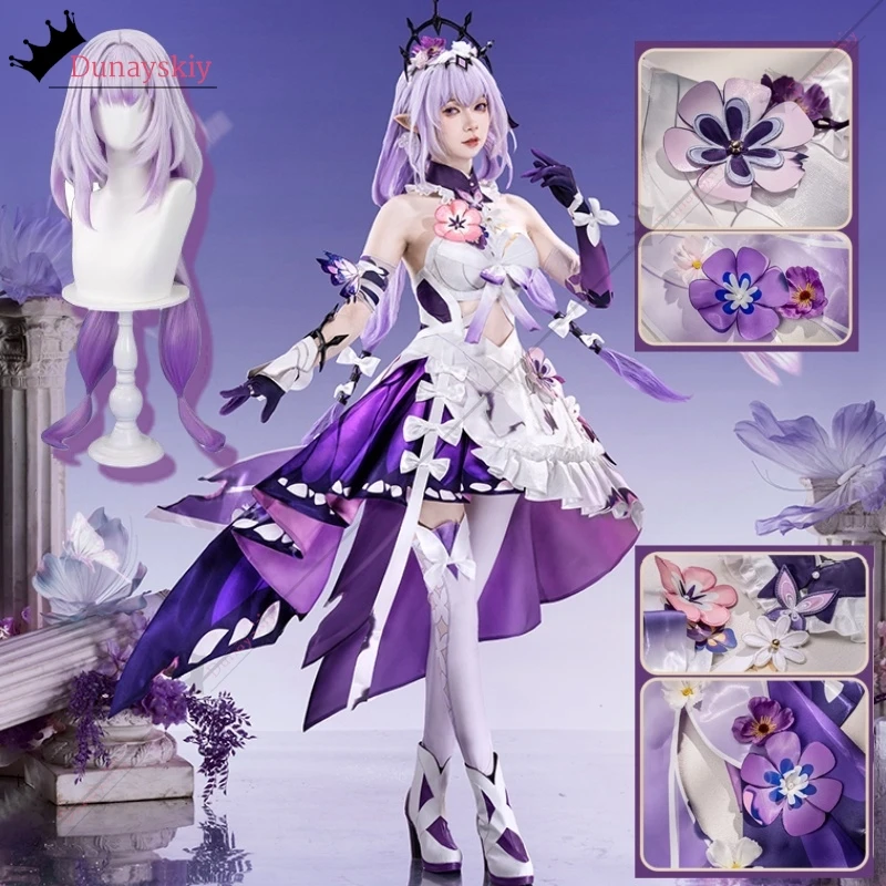 Castorice Cosplay Costume Wig Honkai Star Rail Outfit Dress Headwear Butterfly Flower Props Gloves Socks Full Set Party Carnival