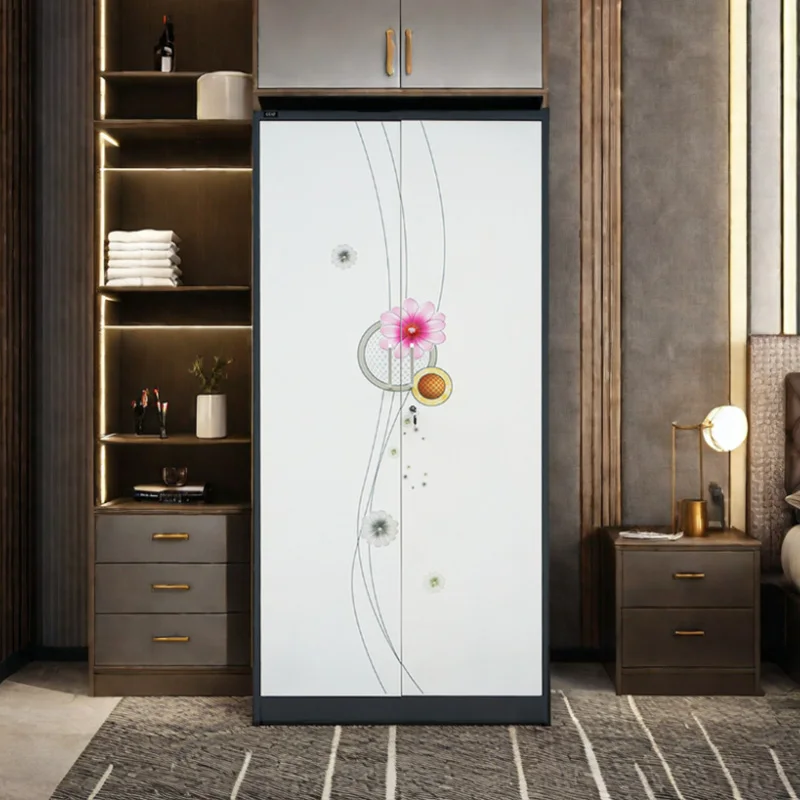 for Modern Steel Almirah Metal Cabinet Closet Wardrobe with Foldable Sliding Door Mirror Factory Price Bedroom Steel Armoire