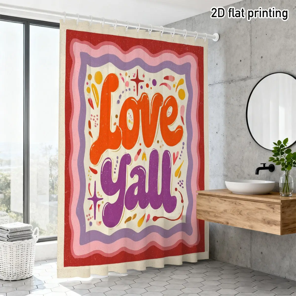

Love Yall Shower Curtain Boho Retro Pop Art Bathroom Decor Waterproof Shower Curtain Colorful Abstract Tropical Design 180x180cm