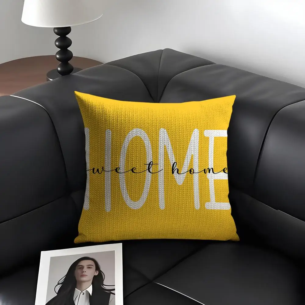 Sweet Home Lemon Letter Cushion Cover Natural Linen Organic Fabric Double-Sided Printing Breathable Perfect Gift For Decor