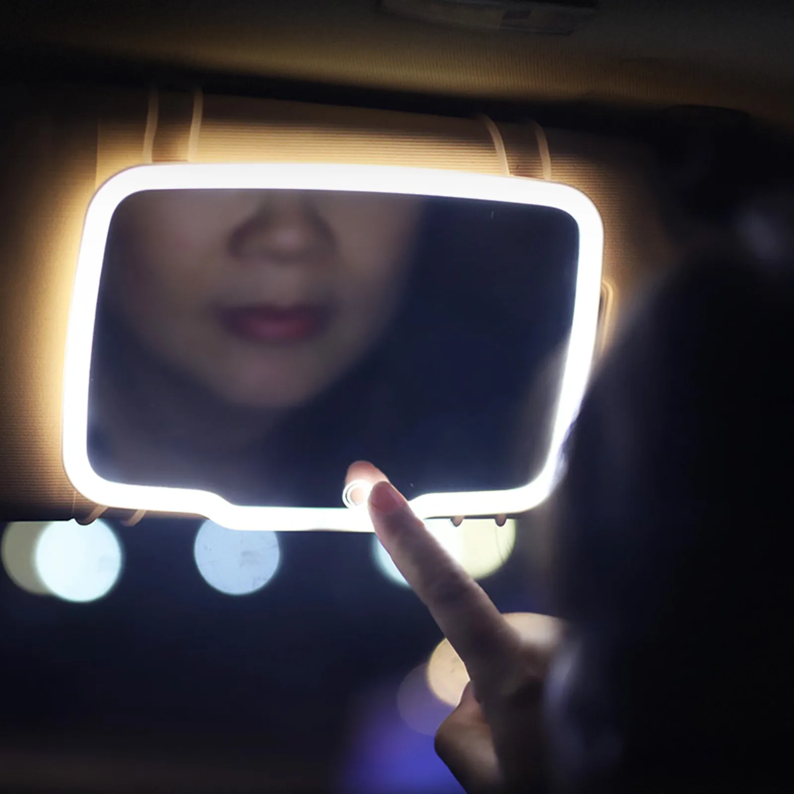 

1Pcs LED Lighted Car Makeup Mirror Portable Touch Screen Vanity Mirror for Precise Eyelash Eyebrow Cheek Application Travel Auto