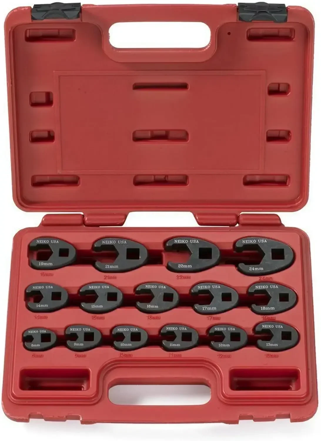 

03324A Crowfoot Wrench Set 1/2" and 3/8” Drive, 15 Piece, Metric Crows Foot Wrench Sizes 8mm-24mm, Chrome-Moly Flare Nut