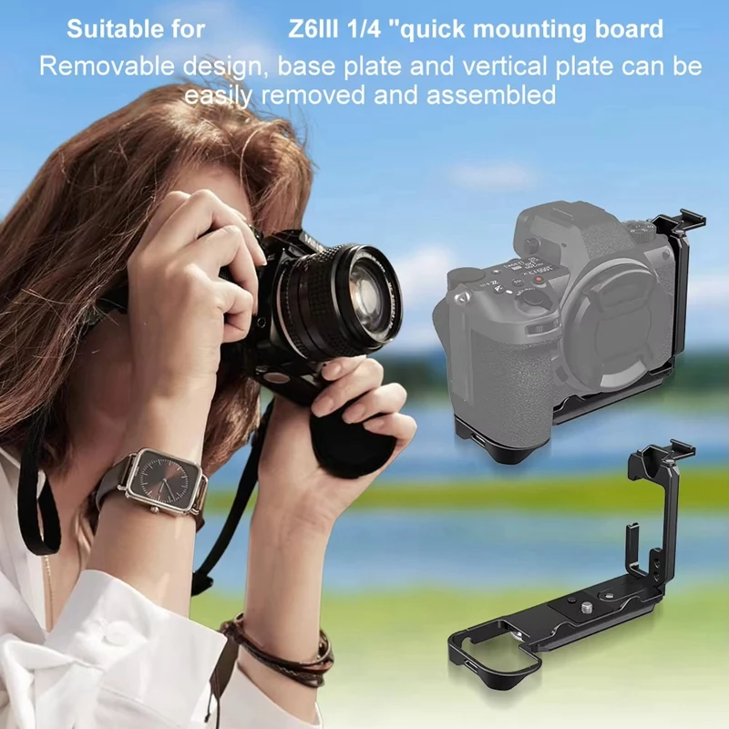 New 1/4 Inch Vertical Bracket Base Holder Vertical Switching Tripod Quick Release Plate for Z6III Camera-A75P