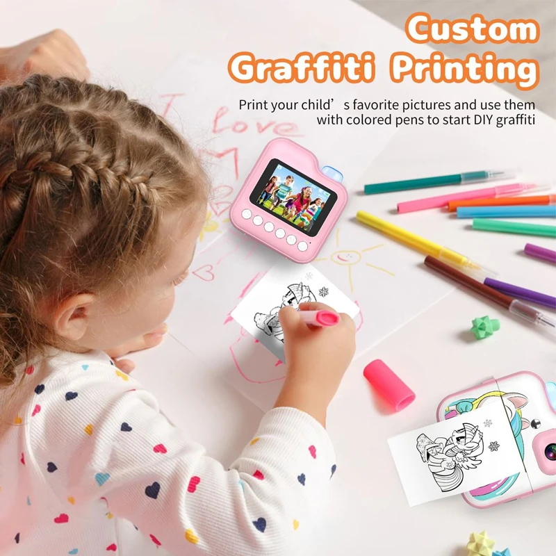 Kinder Kamera Mini Instant Print Digital kamera 32g tf Karte Inkless Druckpapier Kinder Video Lernspiel zeug für Kinder Geschenk