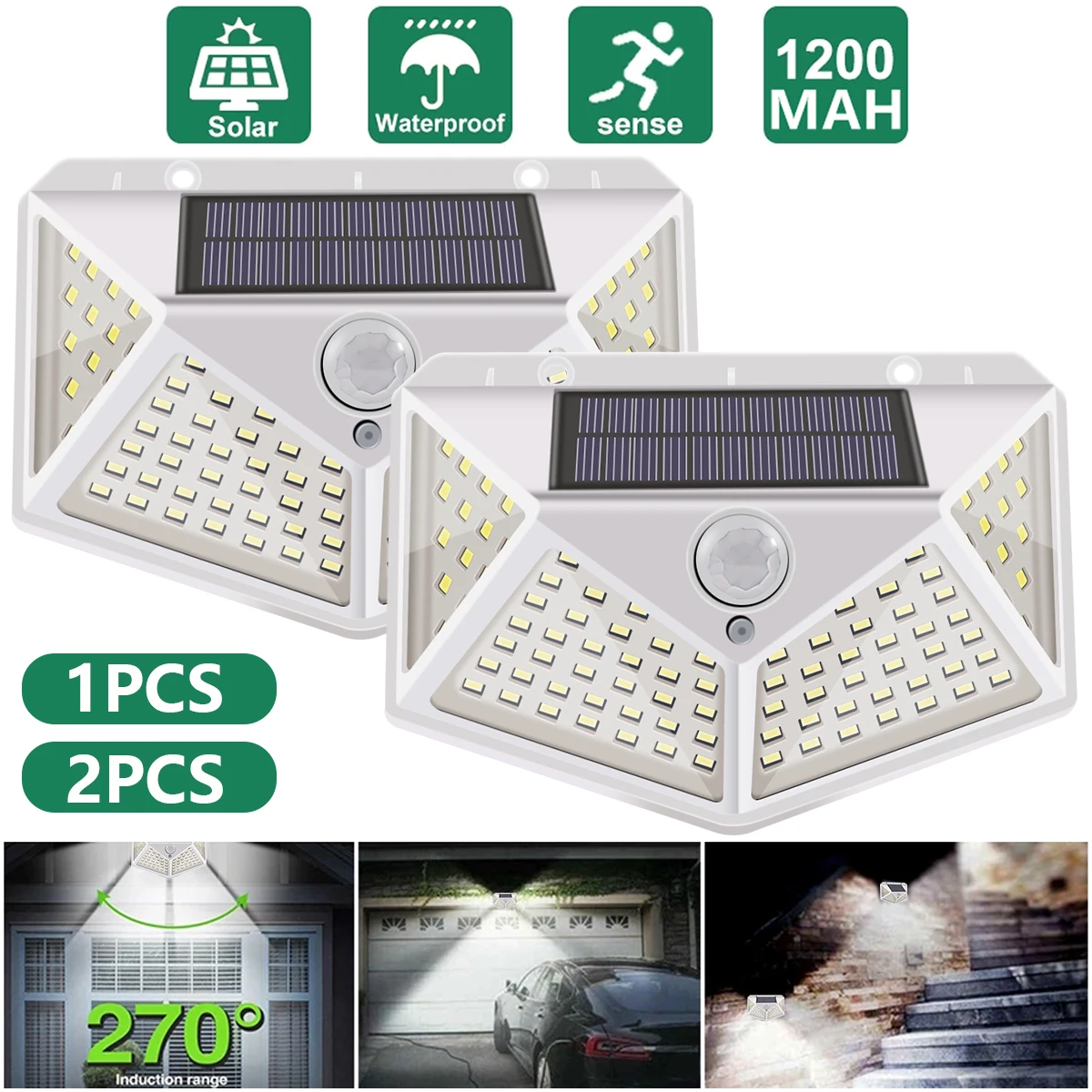 

1/2 Pcs Solar Lights Outdoor 100 LED Solar Security Lights Motion Sensor LED Light IP65 Waterproof Solar Wall Light with 120°