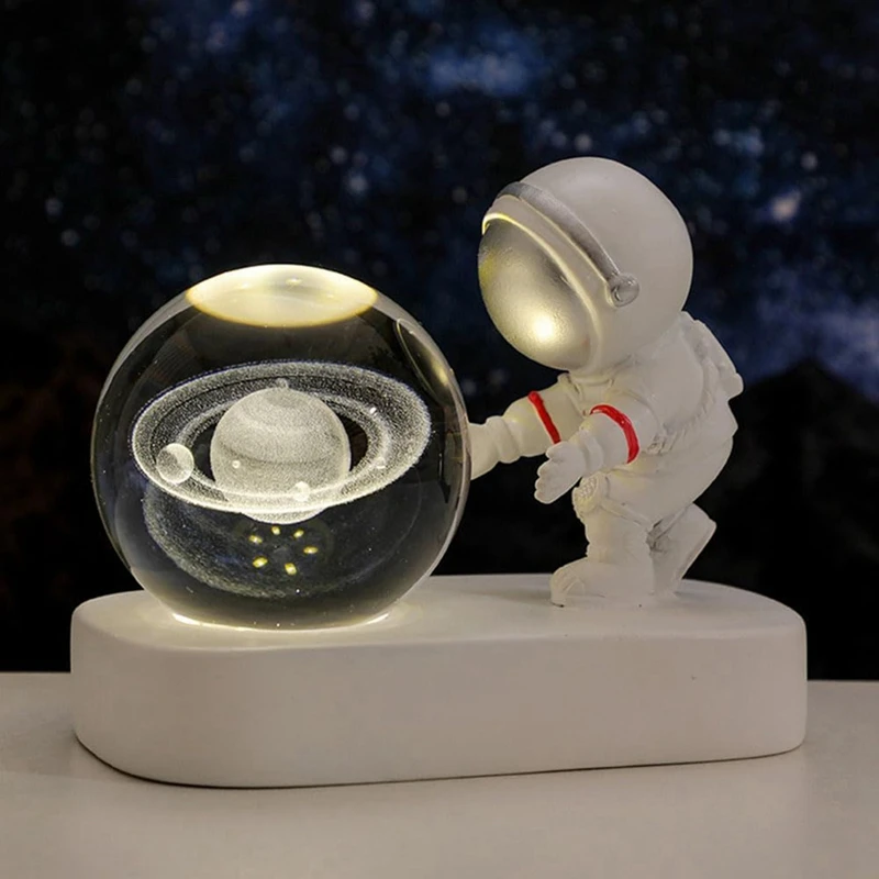 Luz nocturna de astronauta, bola de cristal, enlace USB, regalos de vacaciones y aniversario, adornos creativos duraderos