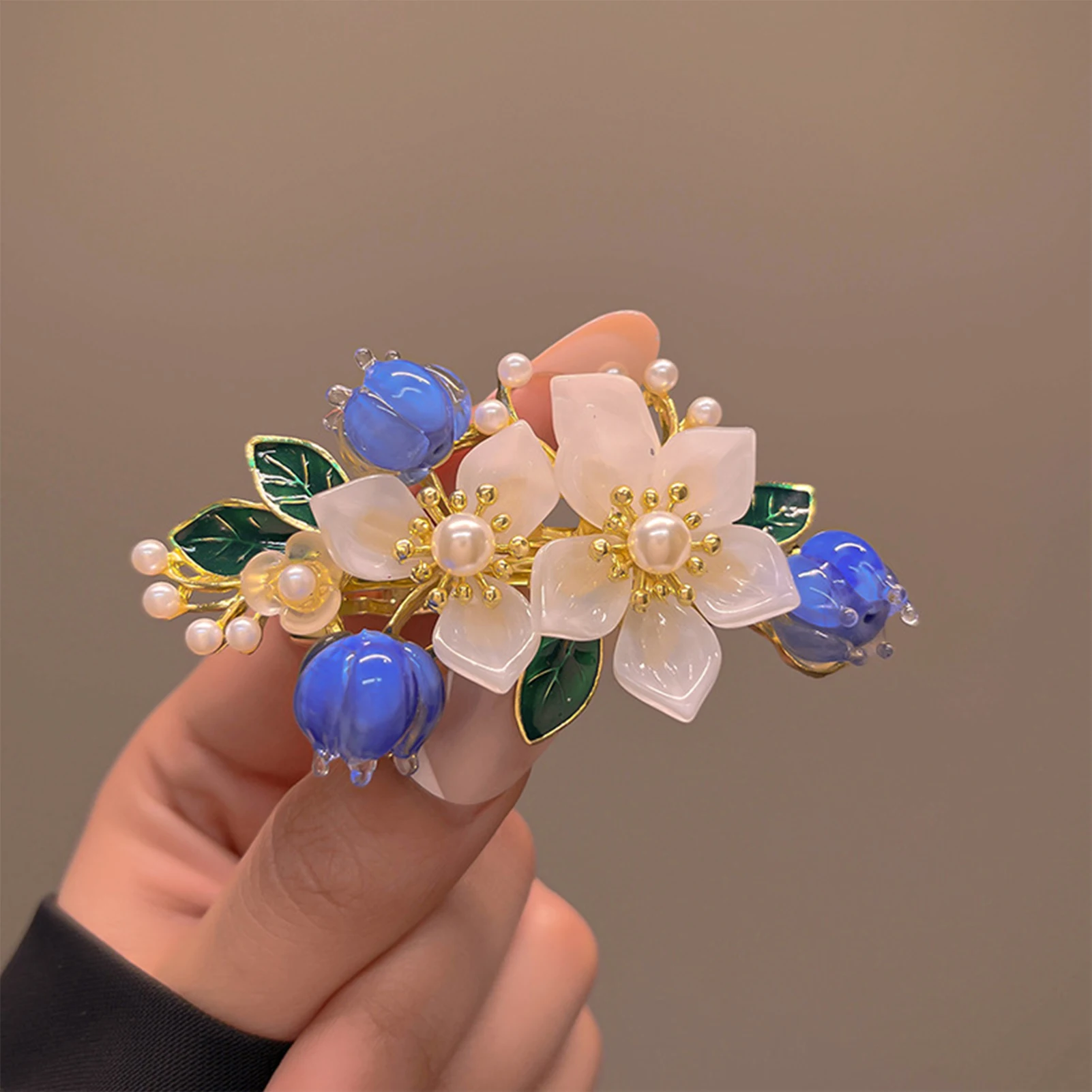 Flower Shape Side Clips with Spring Clip Stable Grip Imitation Pearl Headpiece for Bridesmaid Wedding Banquet Party