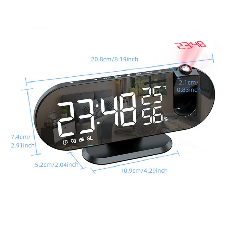 New LED Digital Alarm Clock Table Watch Electronic Desktop Clocks USB Wake Up FM Radio Time Projector Snooze Function Alarm
