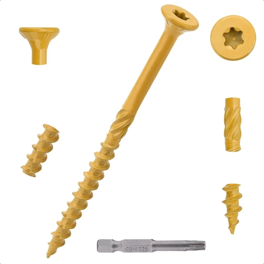 

250 PCS 6.1lb 10 x 5 Deck Screws Wood Screws 5 Inch Rust Resistant Star Torx Drive Head SelfTapping Point Dampening Knurled Out