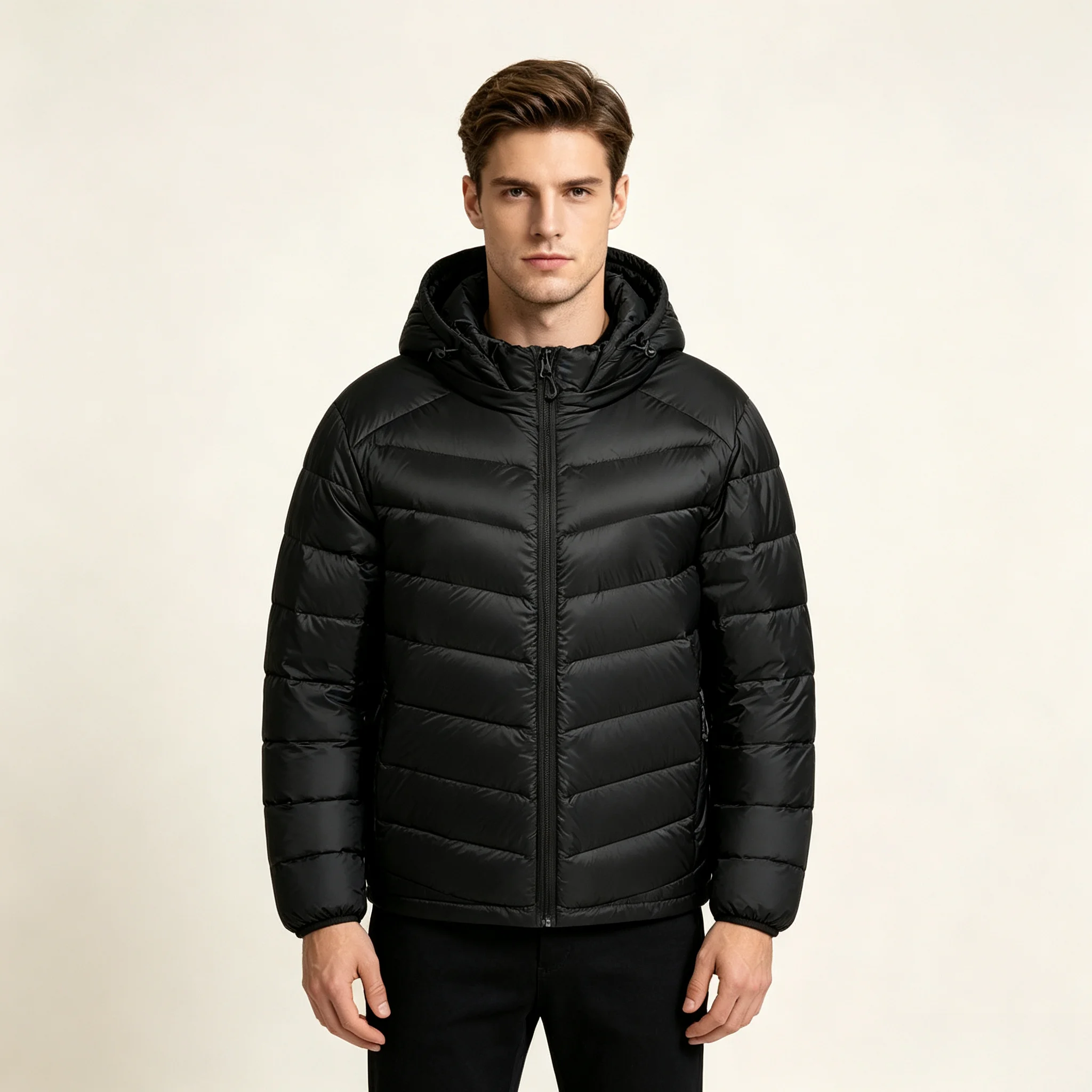Unisex Detachable Hood Down Jacket 90% Goose Down Resistant Lightweight Puffer Coat Couple Matching Casual Commute Winter