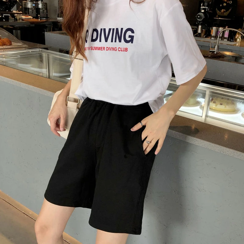 Shorts Women Solid Ulzzang Loose Chic Students Cool Girls BF Harajuku Casual Soft All-match Streetwear Elastic Waist Daily New