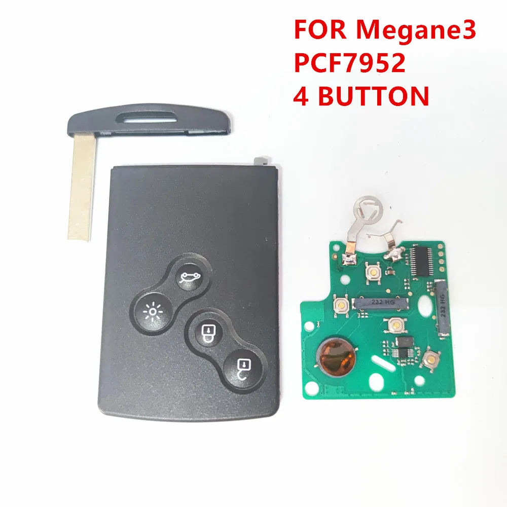 1/2/5pcs no logo 4 Buttons Car Remote Key Card 433MHz PCF7952 Chip For Renau FOR Megane III FOR Laguna III Smart Card 2008-2011