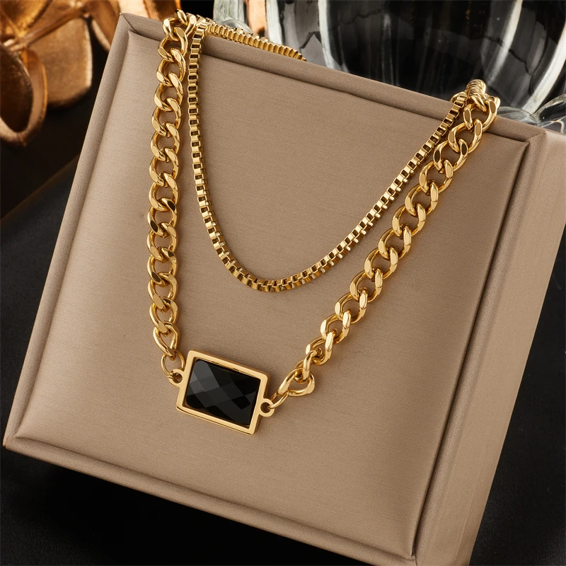 MEYRROYU 316L Stainless Steel Hip Hop PunkVintage Multilayer Coin Pendant Necklace For Women Double Layer Chain Necklace Jewelry