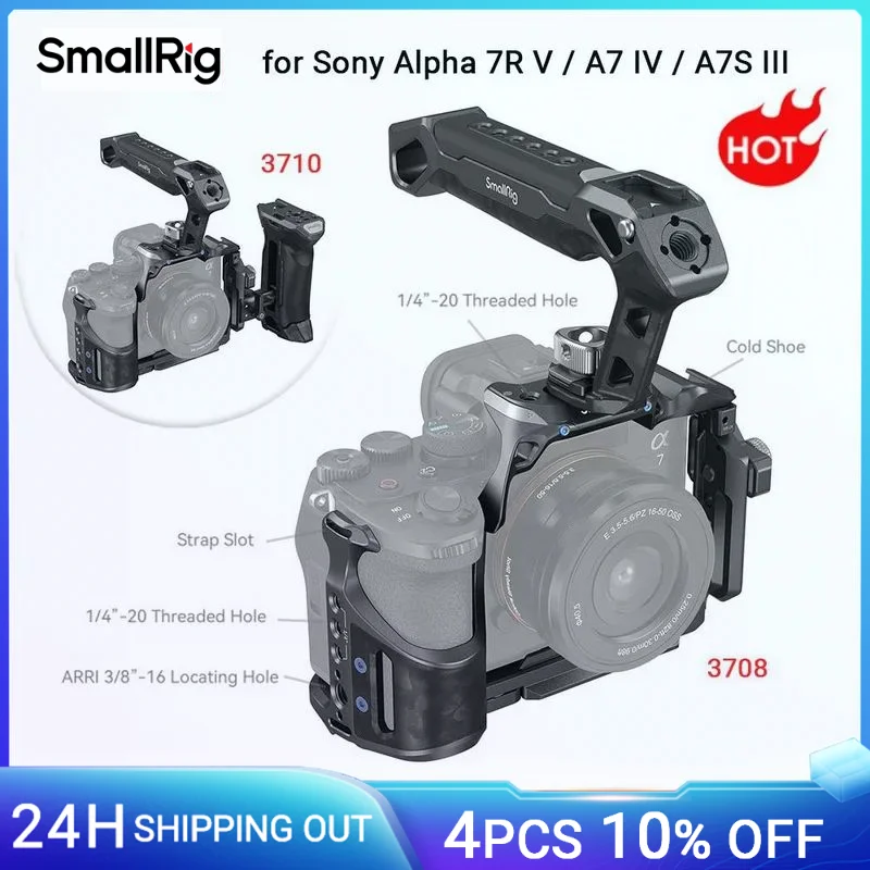 SMALLRIG Kit Gabbia Per Sony A7 IV / A7R V / A7S III, In Fibra Di Carbonio, Con Maniglia Superiore E Fermacavo HDMI, Attacchi Arri, NATO, Arca-Swiss