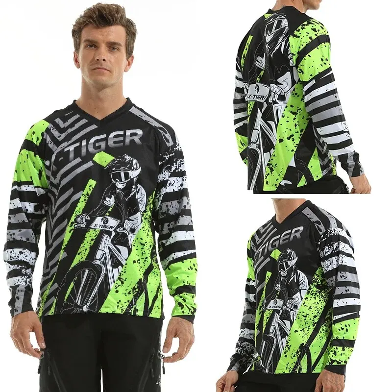 X-Tiger Long Sleeve Downhill Jerseys 100% Polyester Cycling Mountain Bike DH Shirt Bicycle Racing Wear