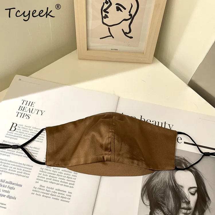 

Tcyeek, 100% настоящие шелковые маски, солнцезащитный крем унисекс, защита от ультрафиолета, дышащая спортивная велосипедная угловая 3D-маска, лето-осень A487122QC