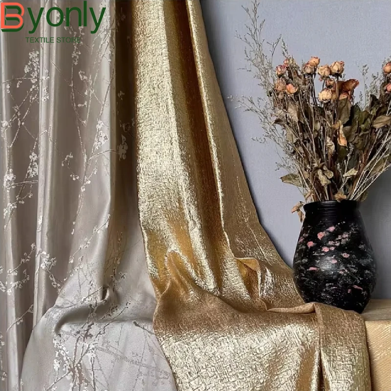 New Gold Champagne Jacquard Patchwork Blackout Curtains for Living Room Bedroom Floor Windows Custom-made Products Villa