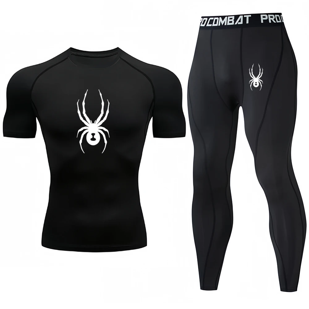 

Spider Print Compression 2pcs Sets Men Sportswear Fitness Gym Tights Training Boxing Sports Jogging Clothing Running Sports sets