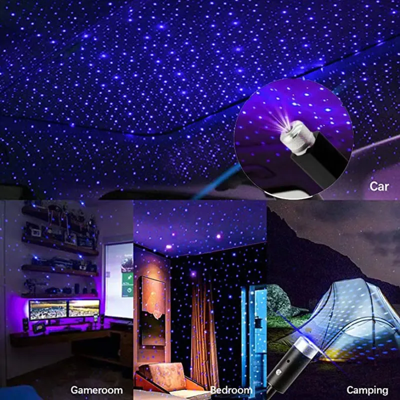 1-3pcs Romantic LED Car Roof Star Night Light Projector Atmosphere Galaxy Lamp USB Decorative Lamp Adjustable Car Interior Decor