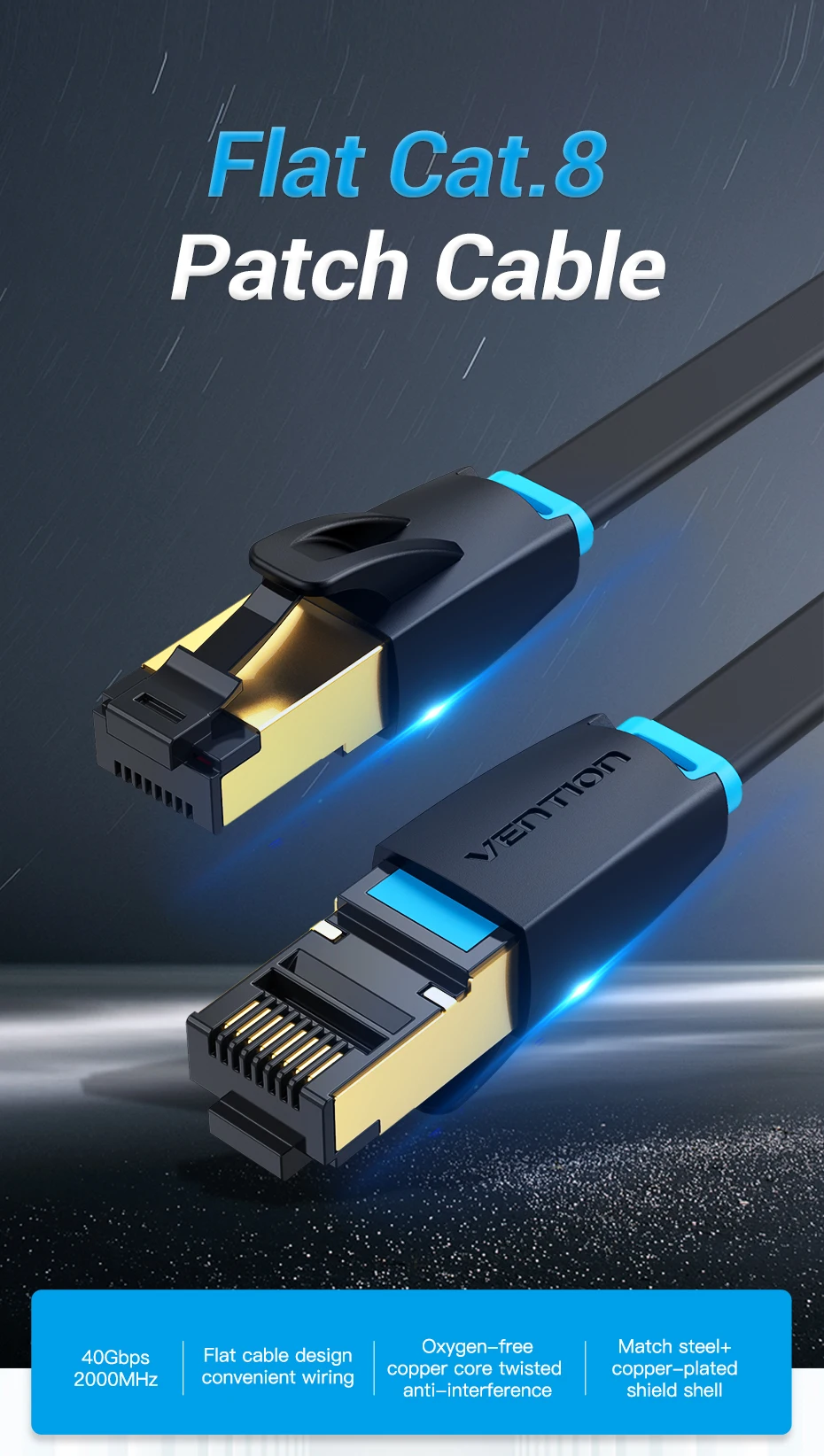 Vention Ethernet-Kabel Cat8 40 Gbit/s 2000 MHz Netzwerk Lan Core für PC Router Modem PS5 4 Laptop Smart Box Internet RJ45 Patchkabel – Detail 1