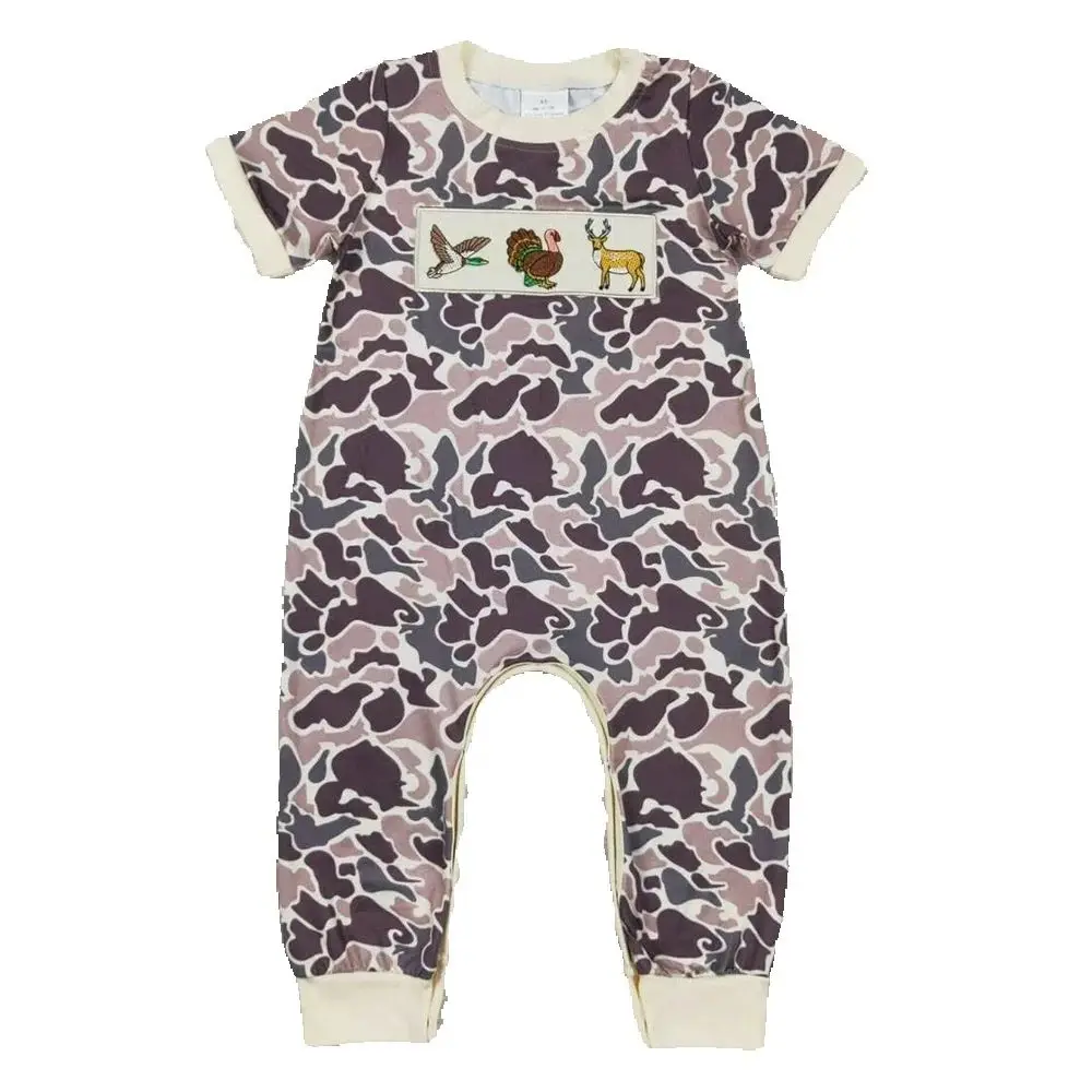 

Boutique Baby Infant Boys Rompers Camo Duck Turkey Deer Embroidery Buttons Kids Baby Rompers Thanksgiving Toddler Boys Rompers